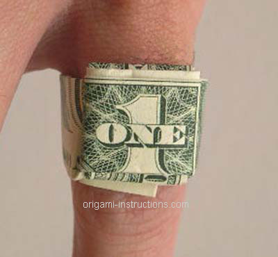 completed money origami ring